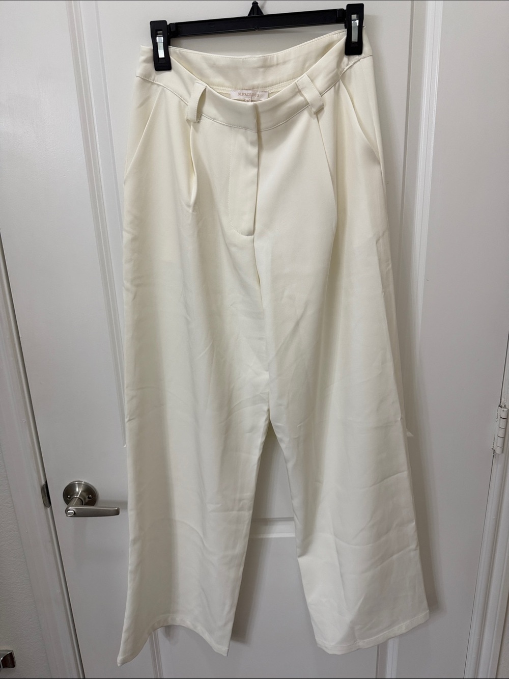 Olivaceous Wide-Leg Cream Trousers with Pleated Front